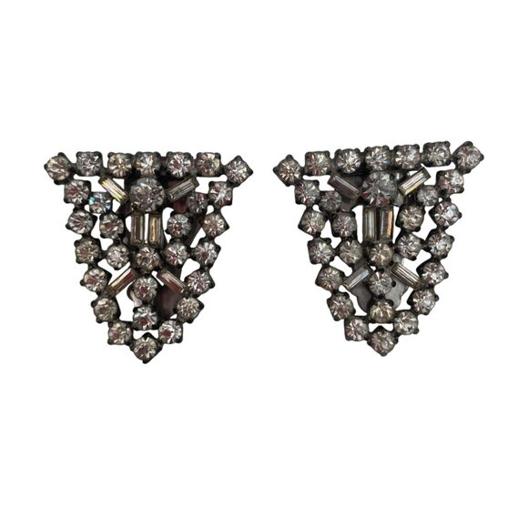 Vintage Sterling Silver Rhinestone Dress Clips - Picture 1 of 6